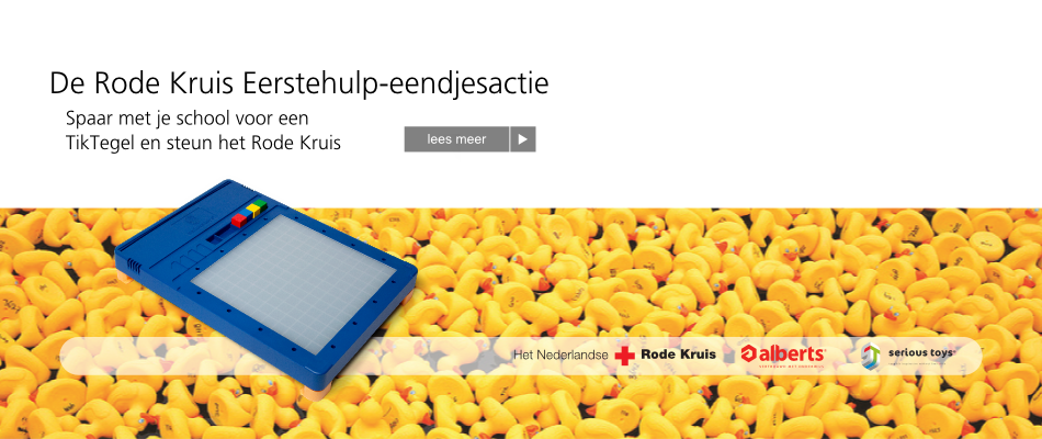 De Rode Kruis Eerste Hulp-eendjesactie. Spaar met je school voor een TikTegel en steun het Rode-Kruis.